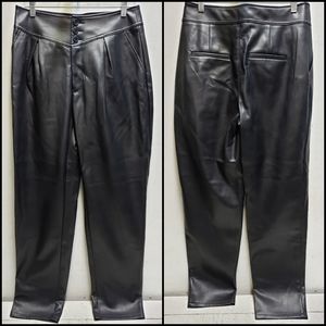 INC black faux leather pleated retro style high waist pants womens size 10